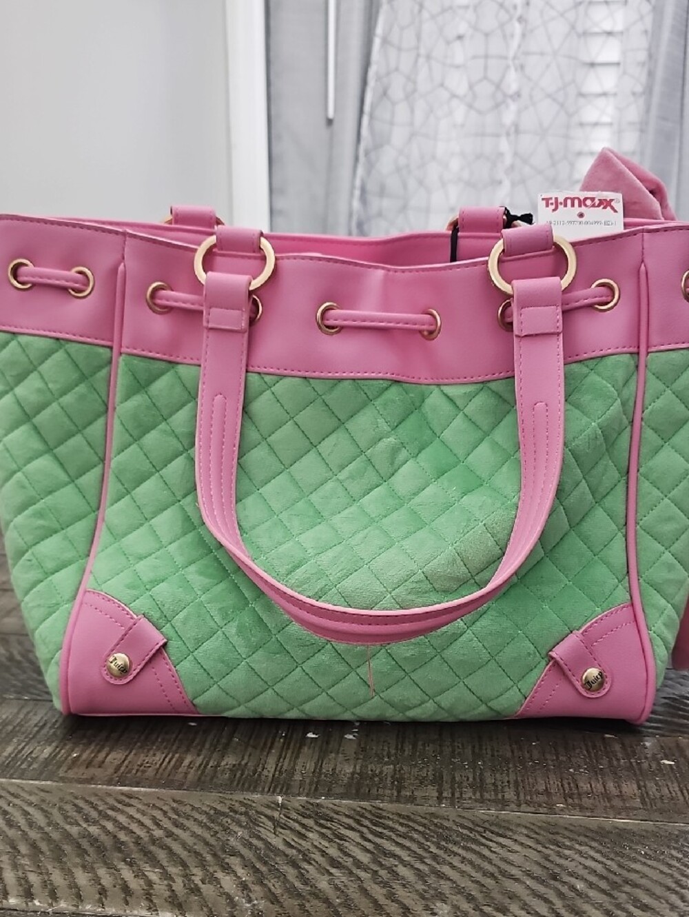 Juicy Couture Pink and Green Quilted Tote with Charm - Picture 6 of 7
